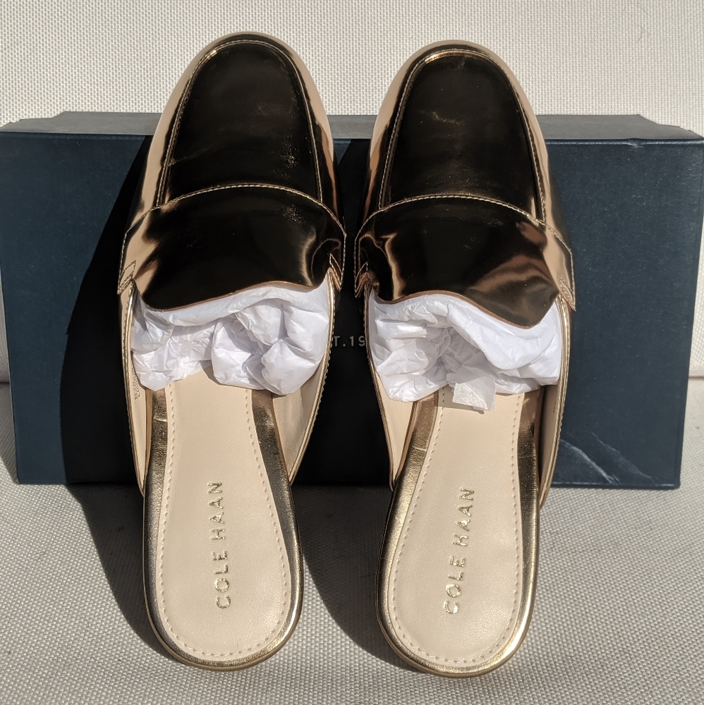 Cole Haan Gold Specchio Mules / Loafers / Slip-Ons